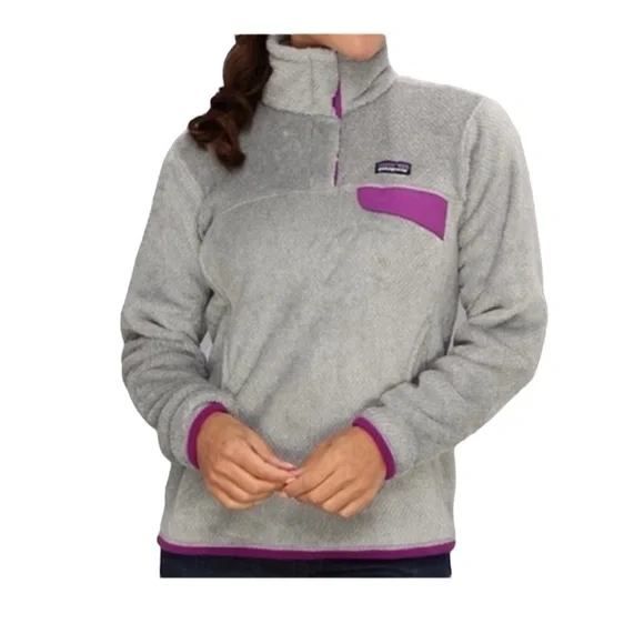 Patagonia Re-Tool Snap-T Grey Purple Fleece Button Up Pullover Sweatshirt M - Picture 3 of 8